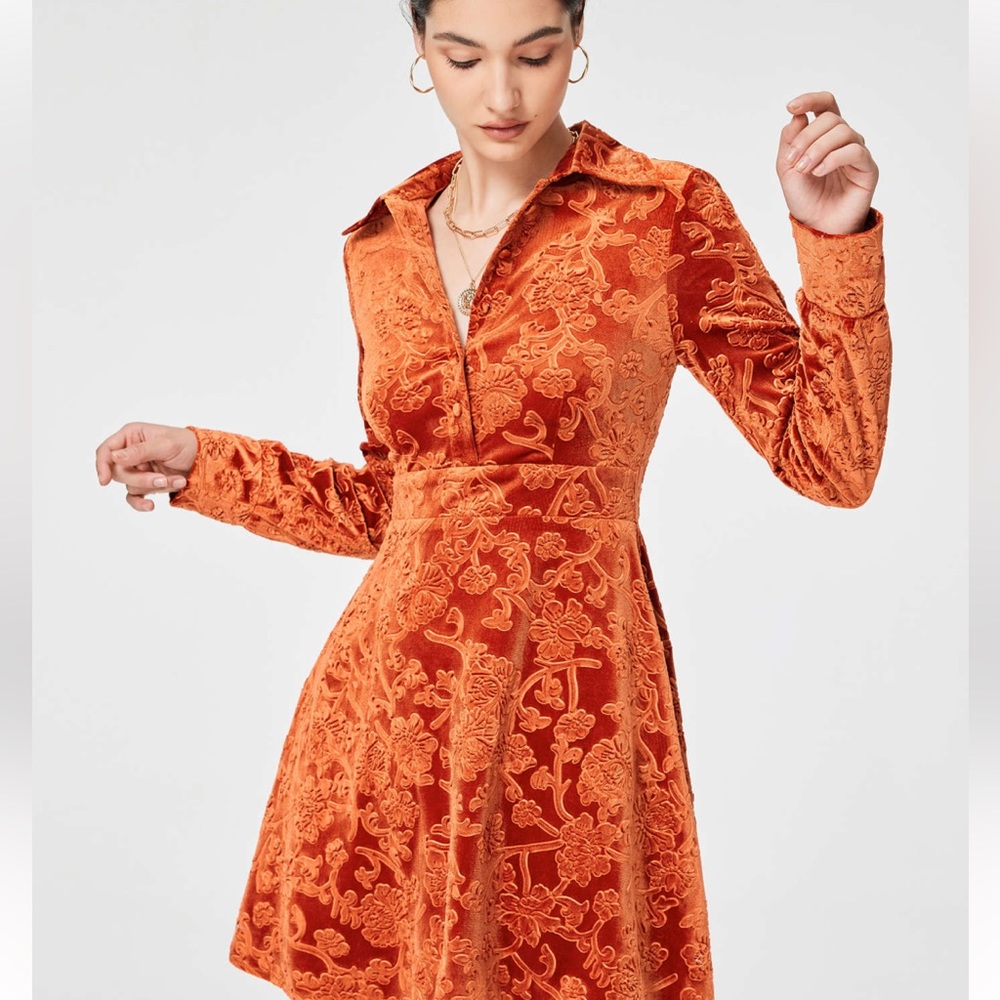 Cider Floral Jacquard Velvet Mini Dress - S